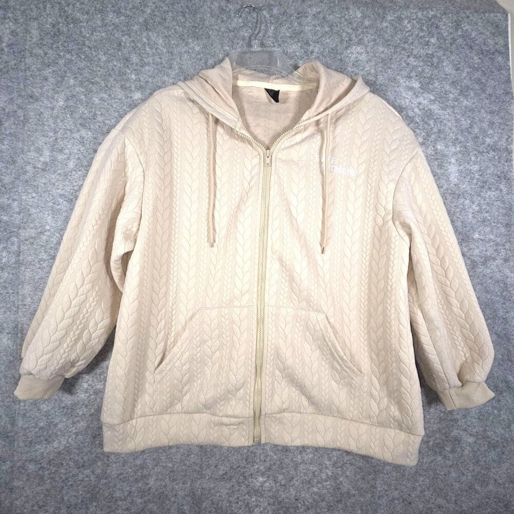 Dazy  Zip Up Hooded Jacket Women's Size M Cream Cable Knit Casual Lounge